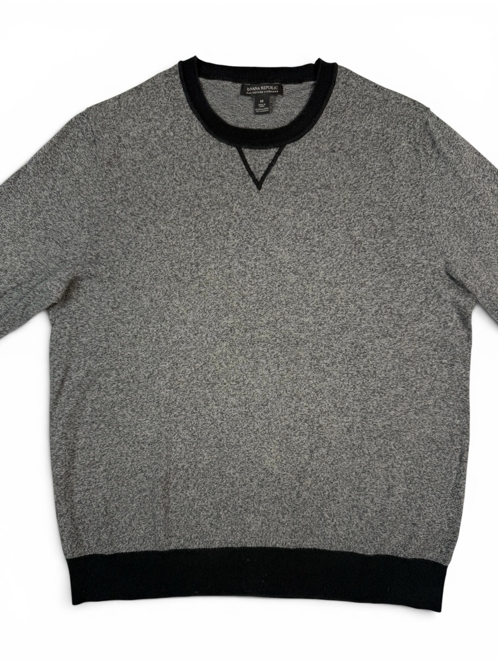 Banana Republic Gray Cashmere Blend Crewneck Sweater Black Trim Men’s Medium